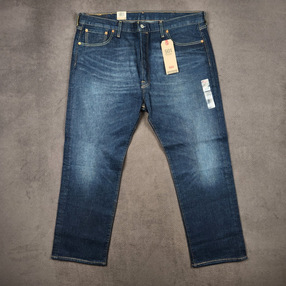 Levis 501 Original Jeans Mens 42x30 Blue Anchor Stretch Denim Straight Leg NEW